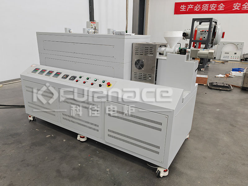 Actual photo of PTFE hopper three temperature zone rotary tube furnace